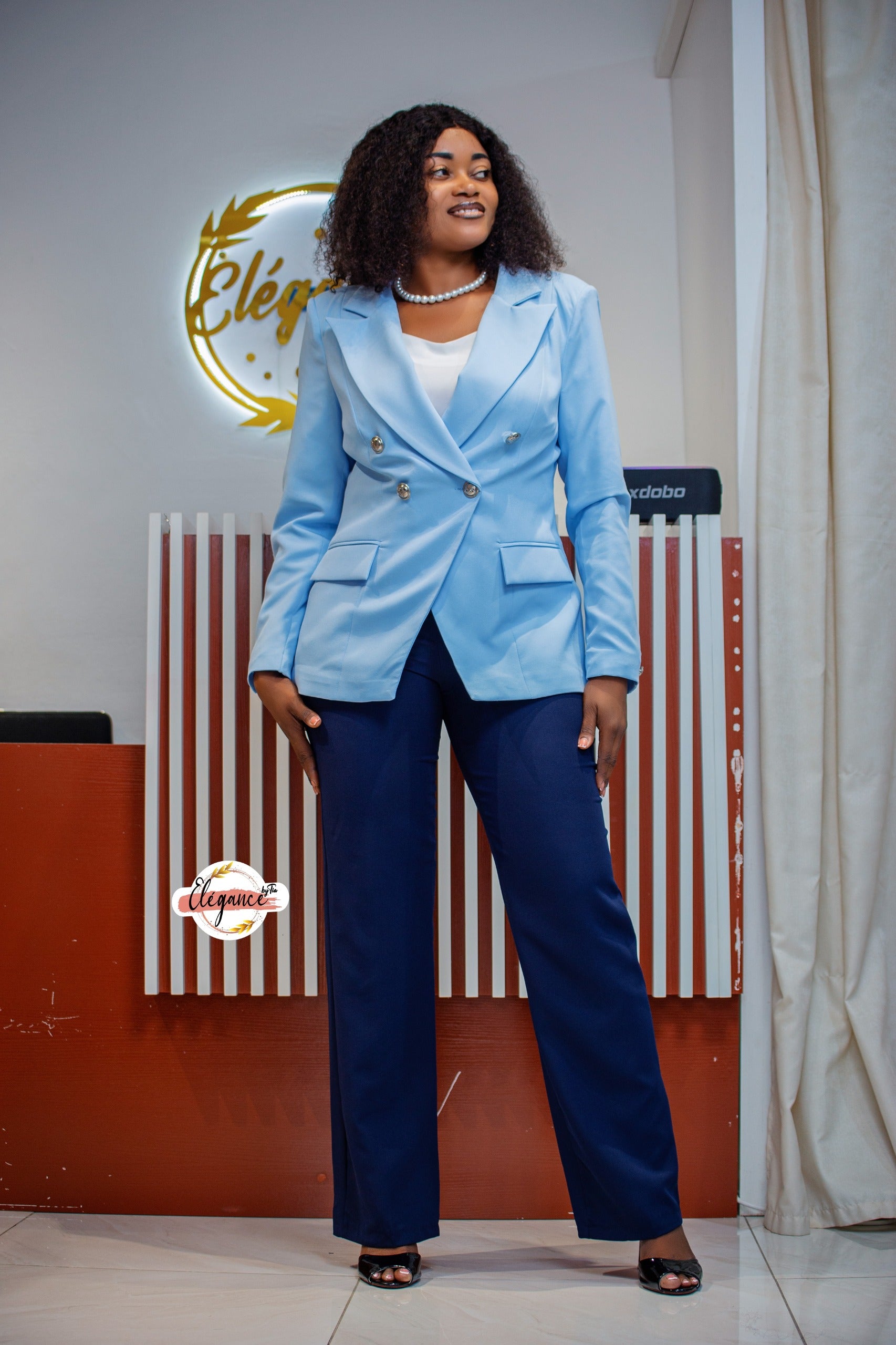 blazer croisé bleu ciel