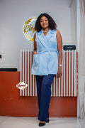Blazer sans manches Bleu pastel ceinturée